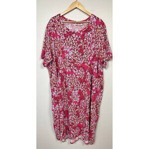 LOGO Lori Goldstein Dress Women Plus 4X Pink Floral Midi Cotton Lagenlook Pocket